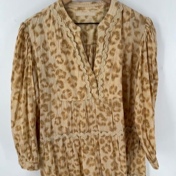 Lola Australia Leopard Print Cotton Boho Tiered Midi Dress Tan Beige Size M - Picture 4 of 9